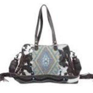 Myra Crashing Waves Fringed Hair On Leather Travel Tote Bag🆕FAST😮‍💨⚡🚚